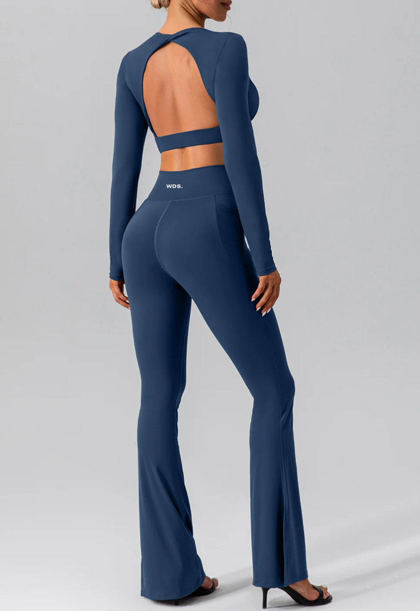 Ensemble FitNexus : Pantalon yoga flore et haut manches longues dos nu - WDS. 💙