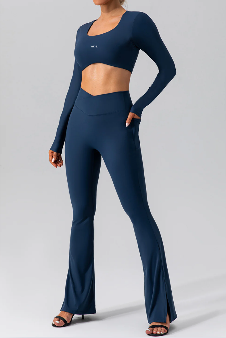 Ensemble FitNexus : Pantalon yoga flore et haut manches longues dos nu - WDS. 💙