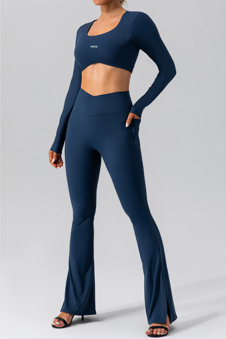 Ensemble FitNexus : Pantalon yoga flore et haut manches longues dos nu - WDS.